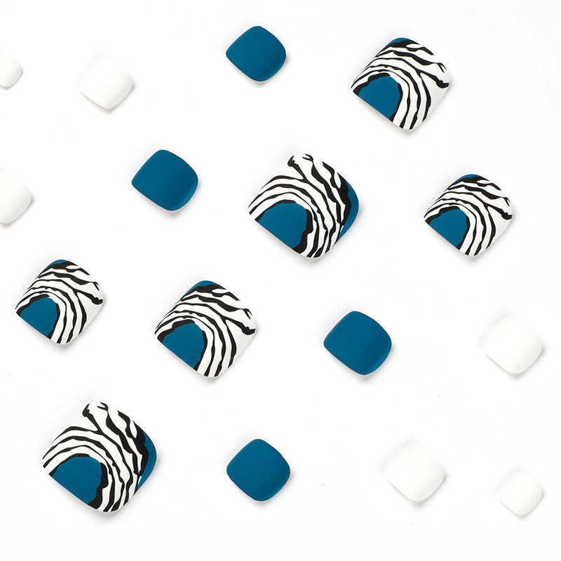 Wearing Blue Black And White Lines For Nail Art