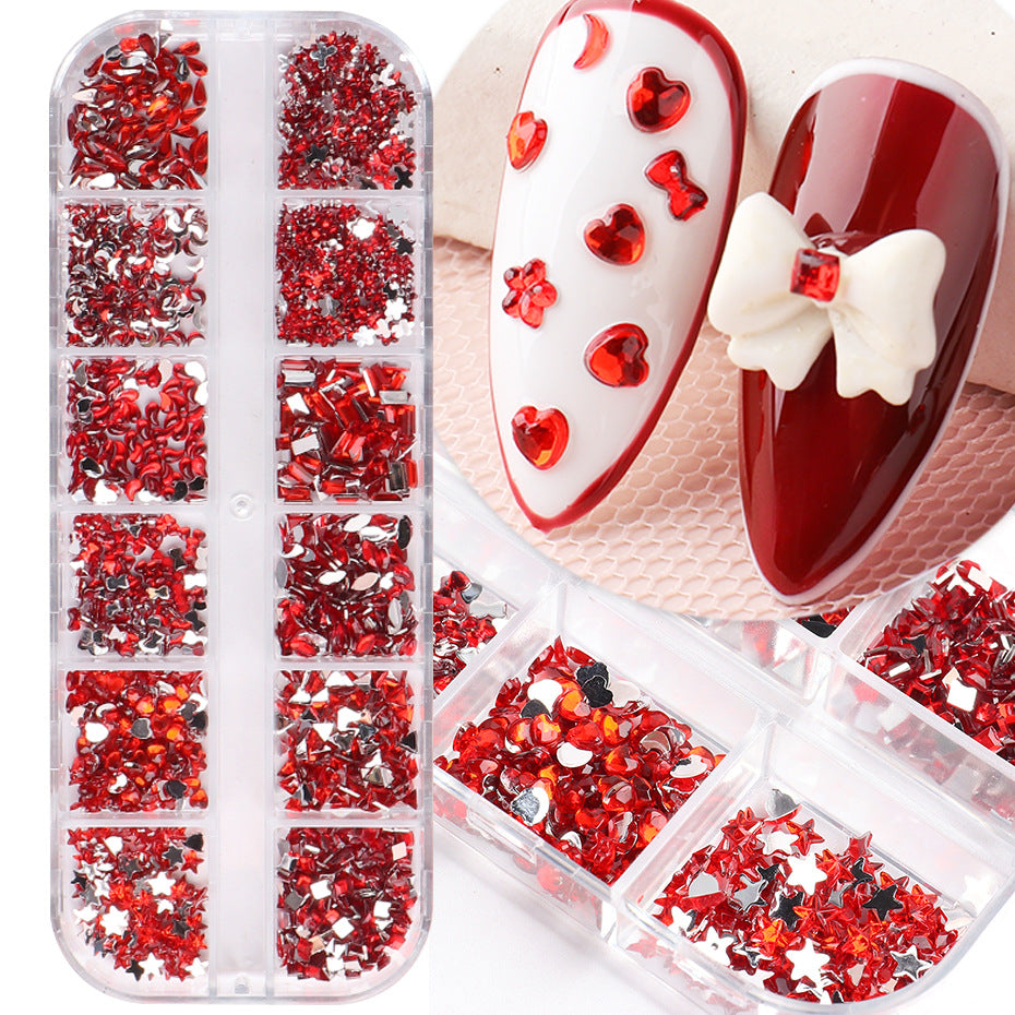 12 Grid Love Star Resin Shaped Glass Drill Nail Stickers