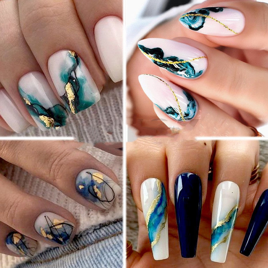 Marble-edged Eyes Love-backed Glue Nails