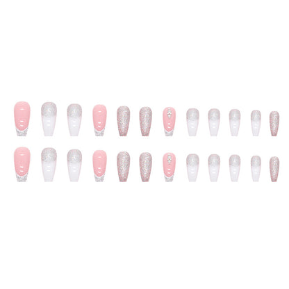 Mid-length Fake Nails Worn Nail Crystal Stone Sticker Glitter French Hot Girl Sweet