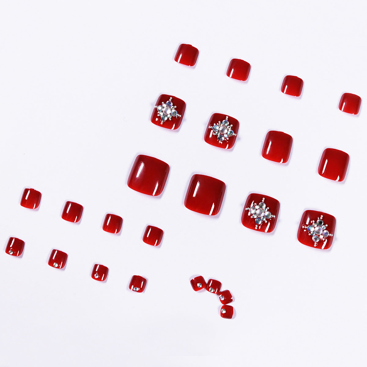 Summer Wine Red White Pearl Rhinestone Wear Nail Finished Product Fake Nails Nail Stickers Toenail Patch Removable Toenail