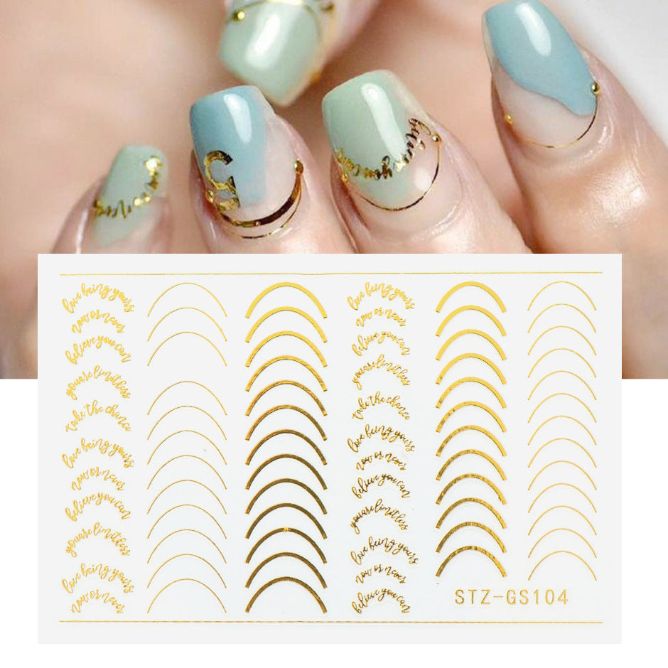 Gold And Silver French Metal Line Nail Stickers