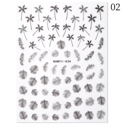 New Hot 3D Coconut Tree Sunflower Nail Sticker Leopard Butterfly Flower Nail Art Sticker