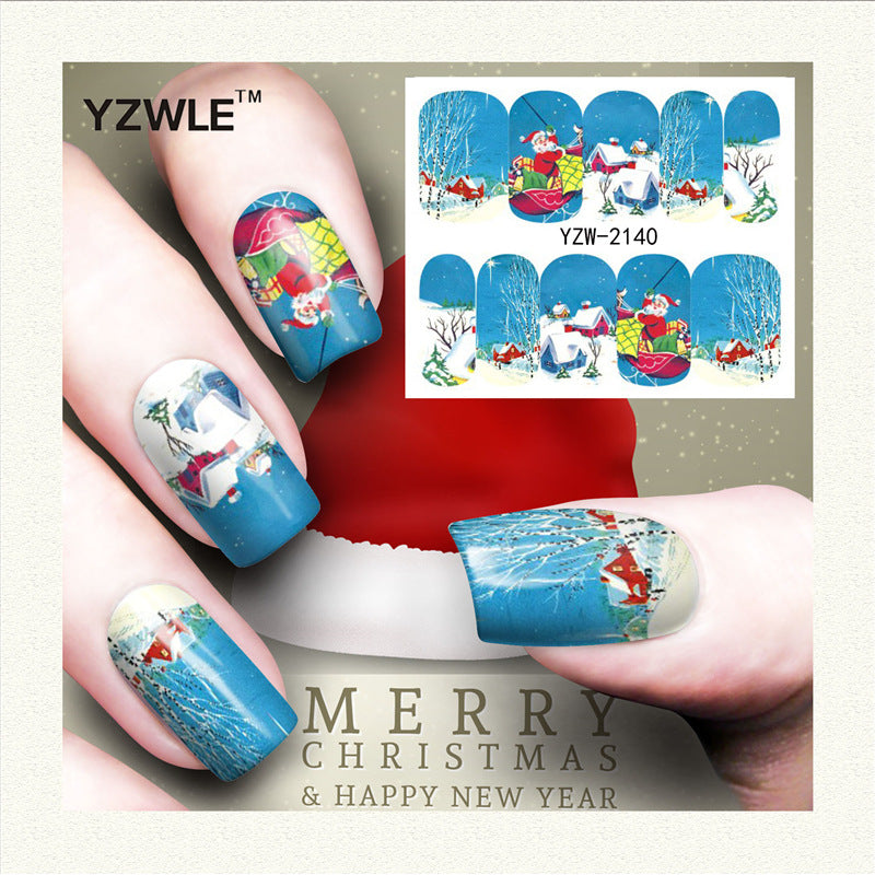 Red snowflake deer snowman nail sticker