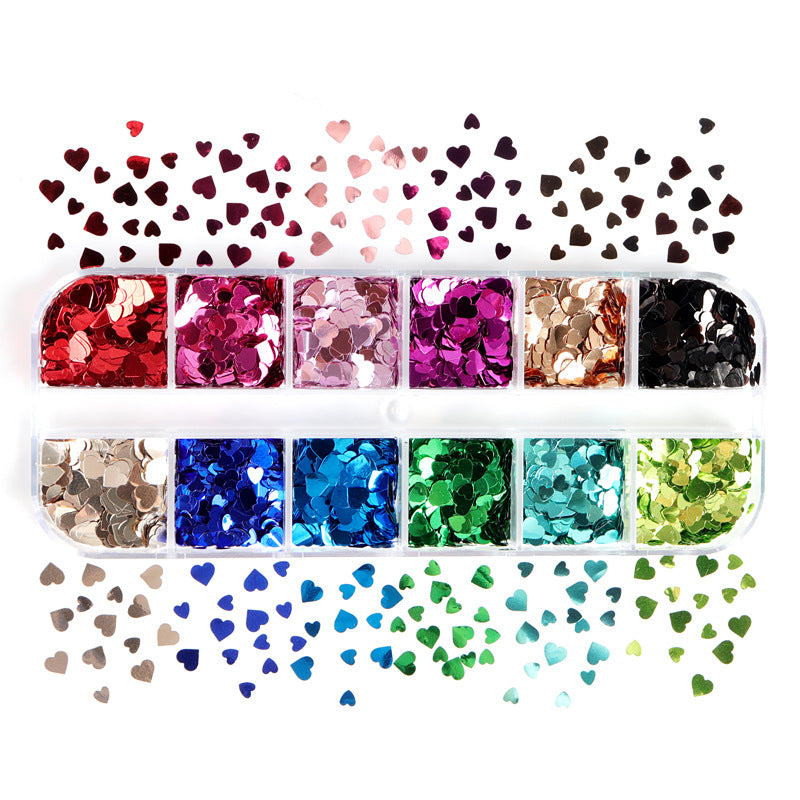 12-grid Long Boxed Mixed Nail Ornament Butterfly Plum Sequins