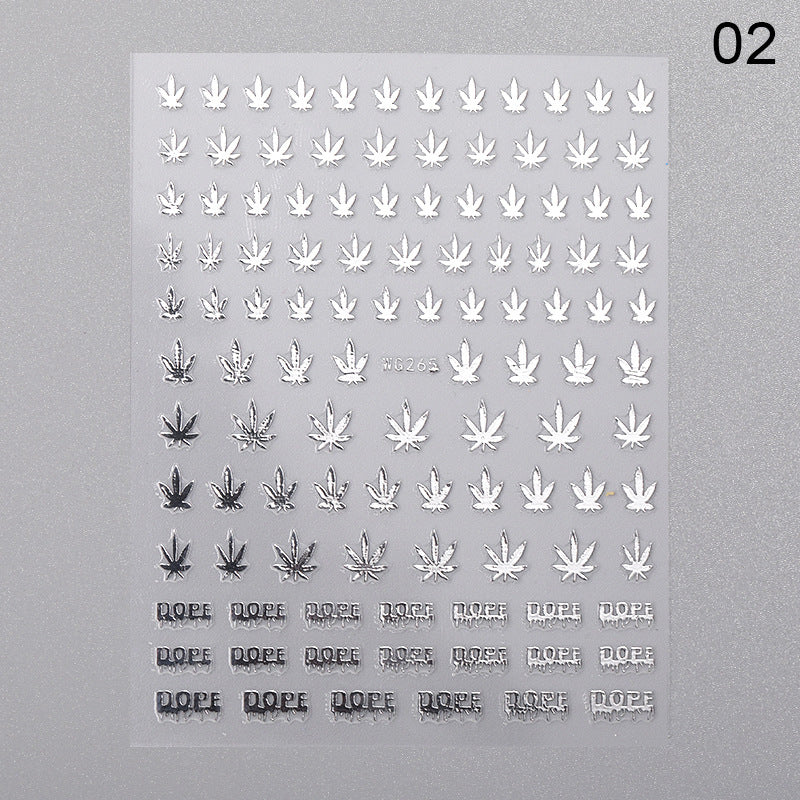 Nail Art New Large 3D Maple Leaf Sticker DIY 6-color Laser Bronzing Nail Decal