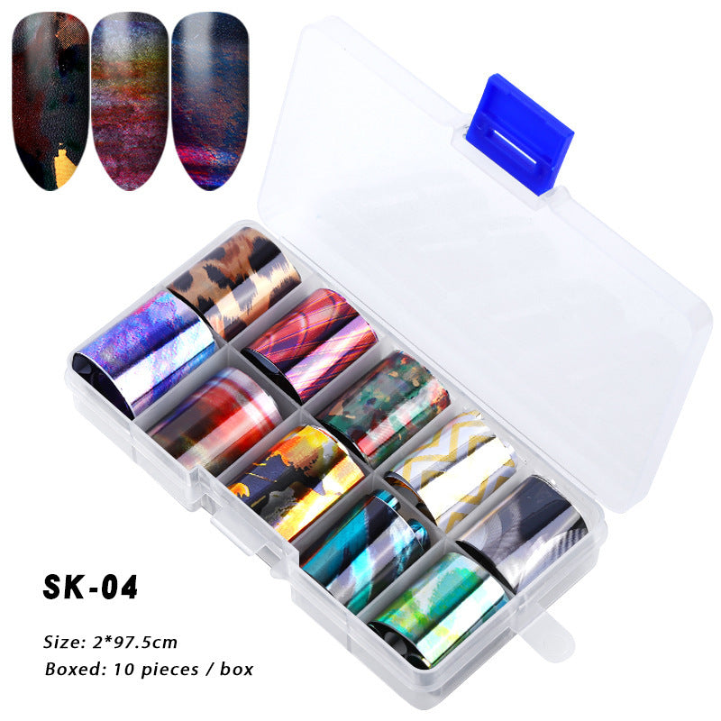 10 Boxes Of Holographic Nail Stickers AB Color Nail Art