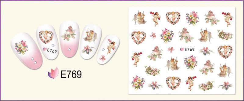 Download main imagesDownload description images11 paquets/LOT NAIL ART 3D SIMULATION dos adhésif ongle autocollant dieu père ange bébé ROSE fleur E765-775