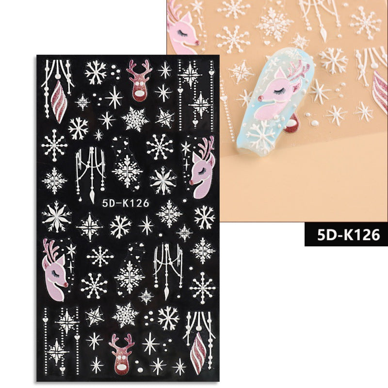 5D Relief Nail Stickers European And American Style Christmas Snowflake