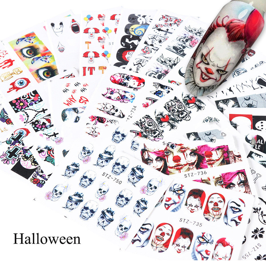 Black and White Color Skull Element Set Nail Stickers