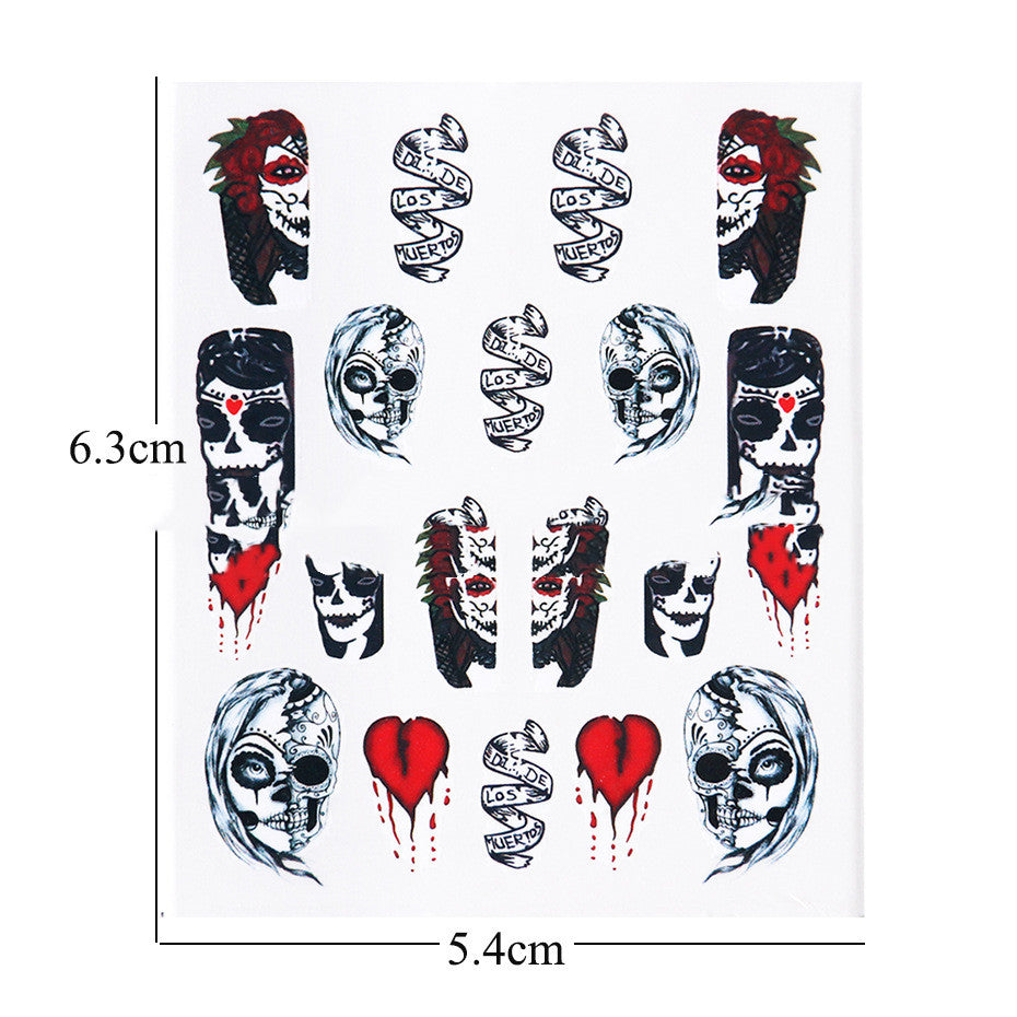 Black and White Color Skull Element Set Nail Stickers