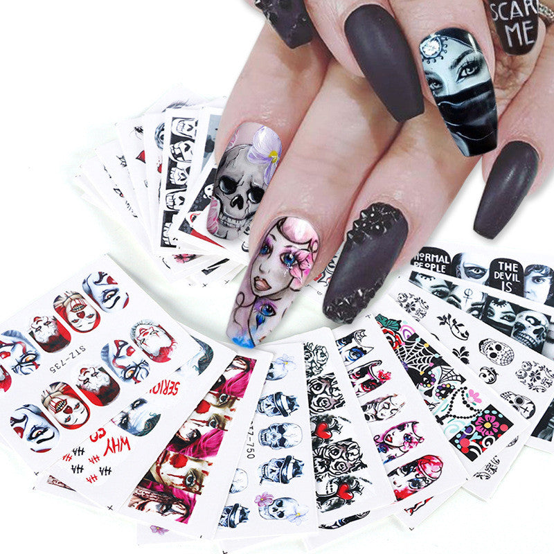 Black and White Color Skull Element Set Nail Stickers