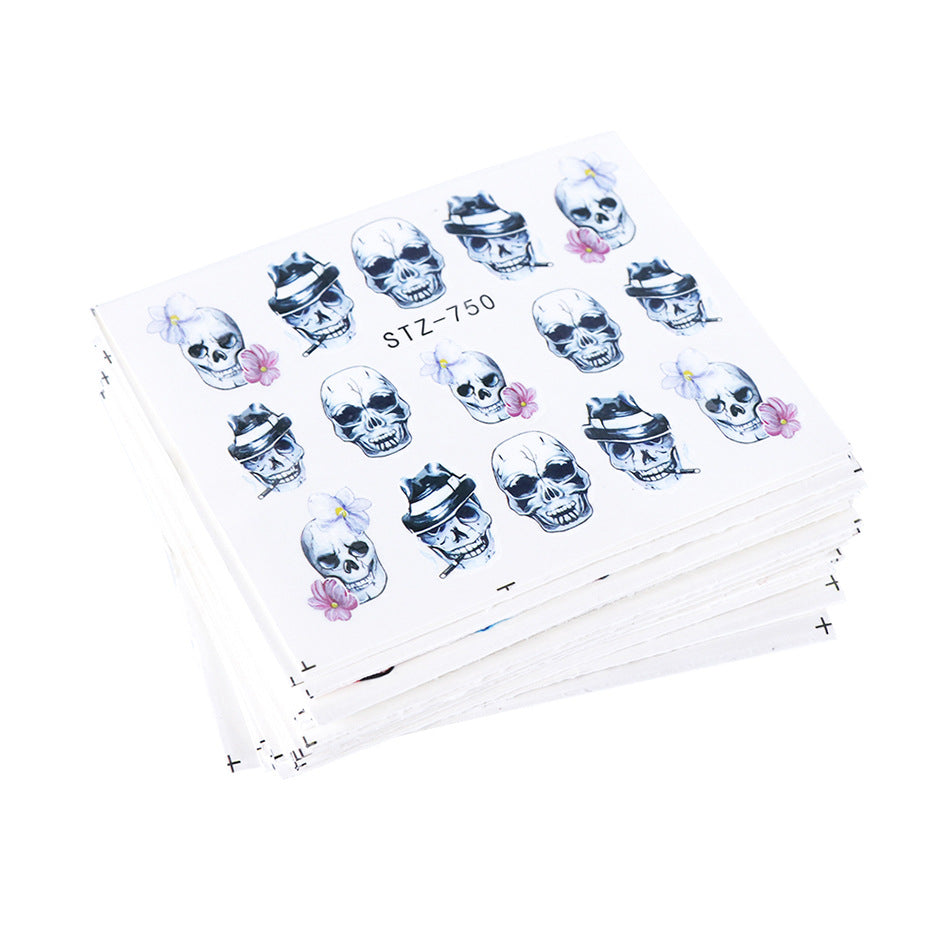 Black and White Color Skull Element Set Nail Stickers