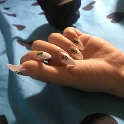 Long Pointed U.S. Dollar Dollar Money Fake Nail Patch