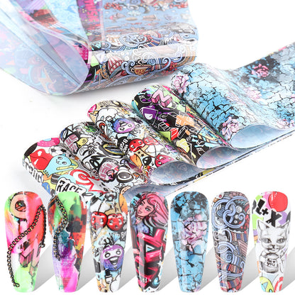 Funny Graffiti Young Trendy Cartoon Character Nail Transfer Stickers