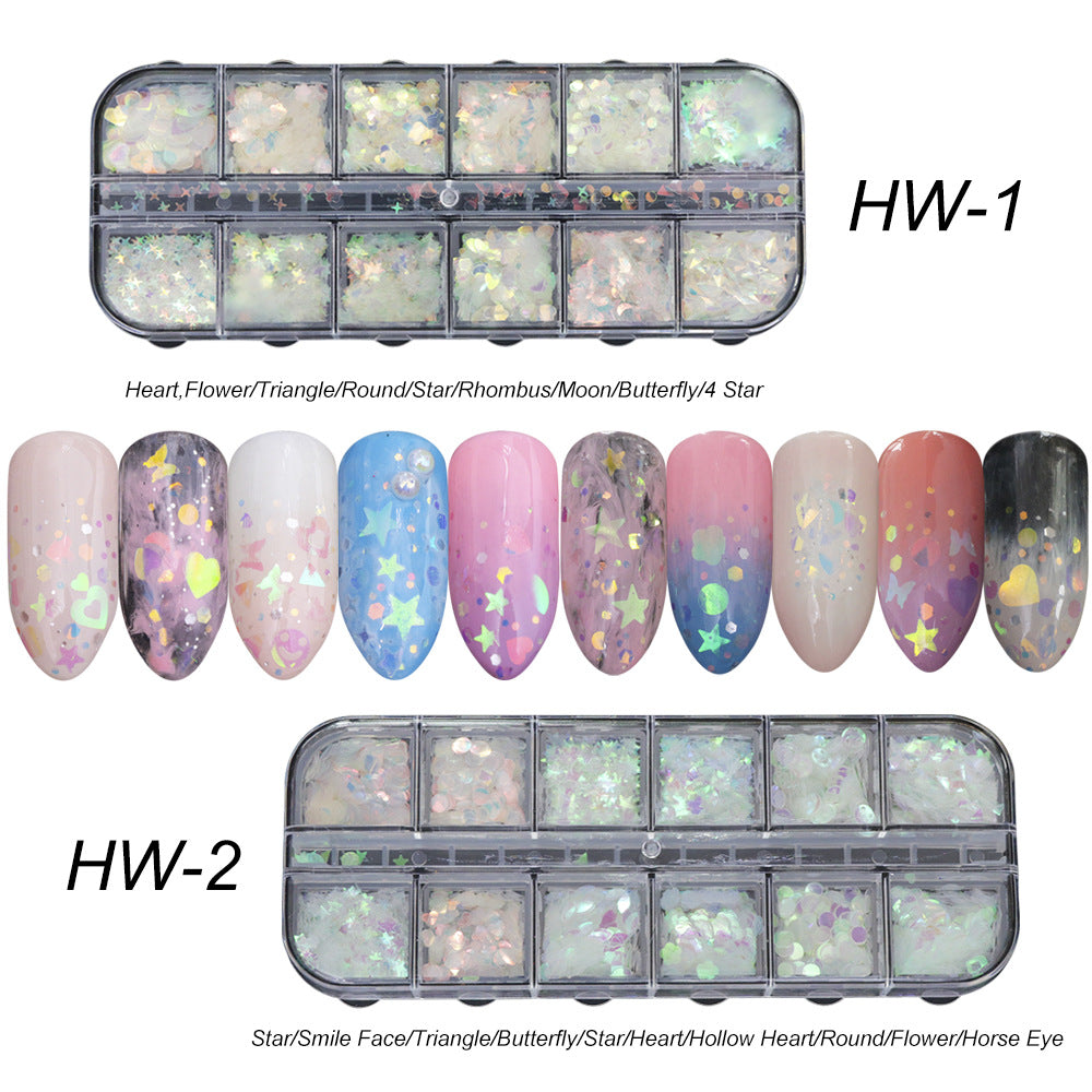 New Nail Art Sequins, Green Laser Star Heart-Shaped Sequins