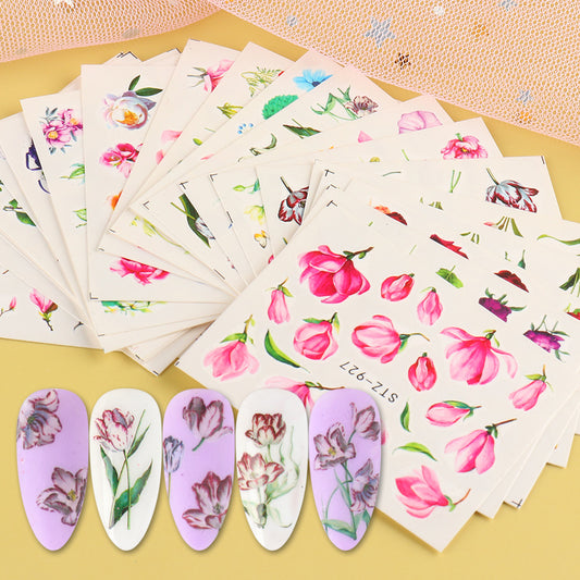 Nail Art Sticker Ins Retro Nail Watermark Applique Warm Color Rose Vine