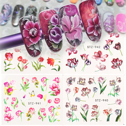 Nail Art Sticker Ins Retro Nail Watermark Applique Warm Color Rose Vine