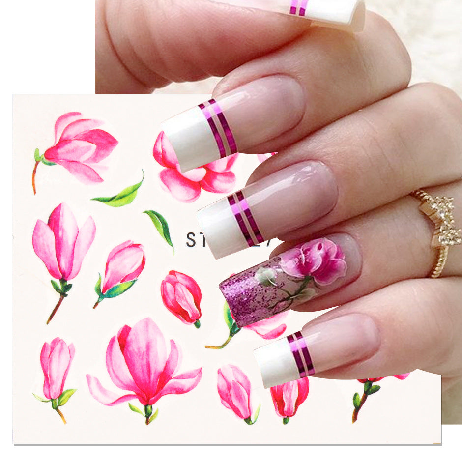 Nail Art Sticker Ins Retro Nail Watermark Applique Warm Color Rose Vine