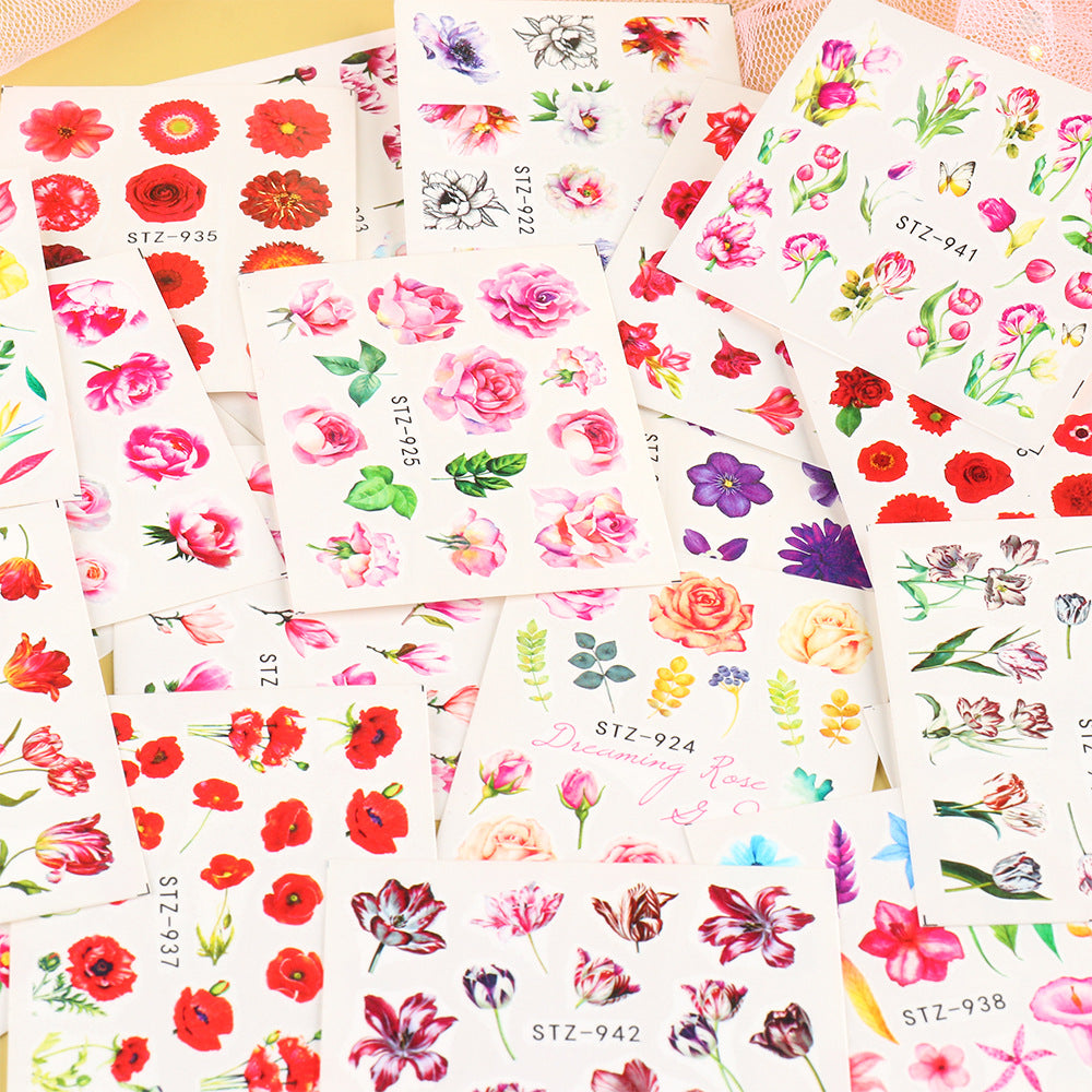 Nail Art Sticker Ins Retro Nail Watermark Applique Warm Color Rose Vine