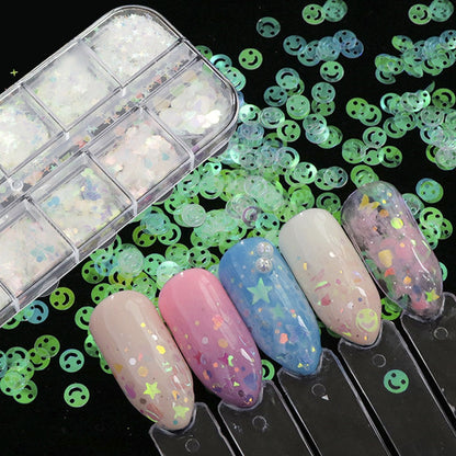 New Nail Art Sequins, Green Laser Star Heart-Shaped Sequins