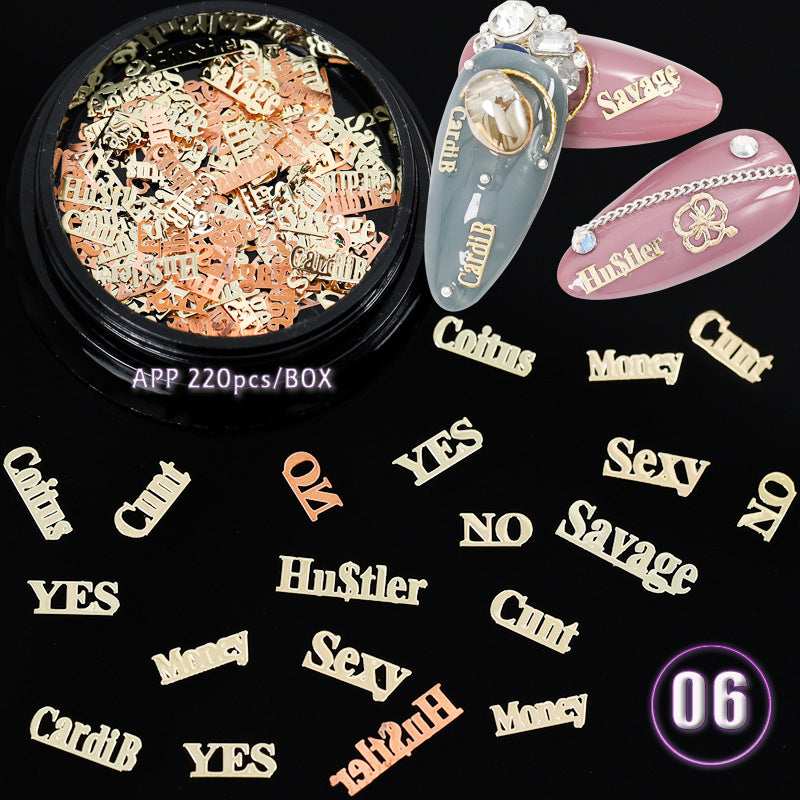 Ultra Thin Computer Chip Manicure Hollow Metal Chip English Letter Snowflake Christmas Nail Patch