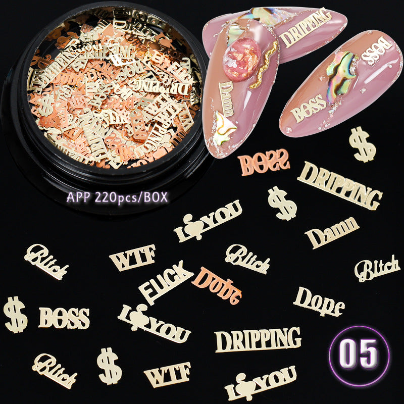 Ultra Thin Computer Chip Manicure Hollow Metal Chip English Letter Snowflake Christmas Nail Patch