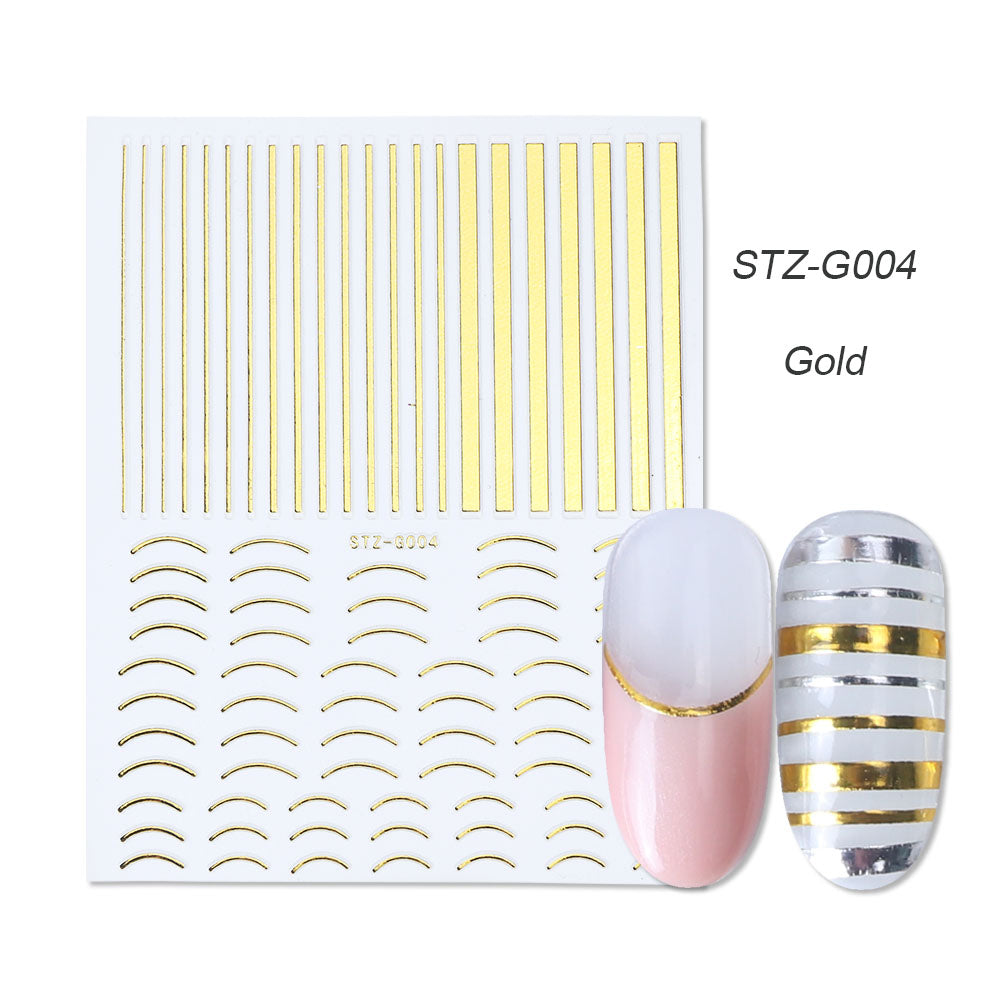 Gold Silver Sliders 3D Nail Stickers Liners Stripe