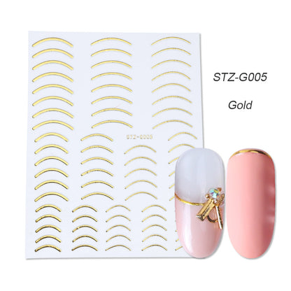 Gold Silver Sliders 3D Nail Stickers Liners Stripe