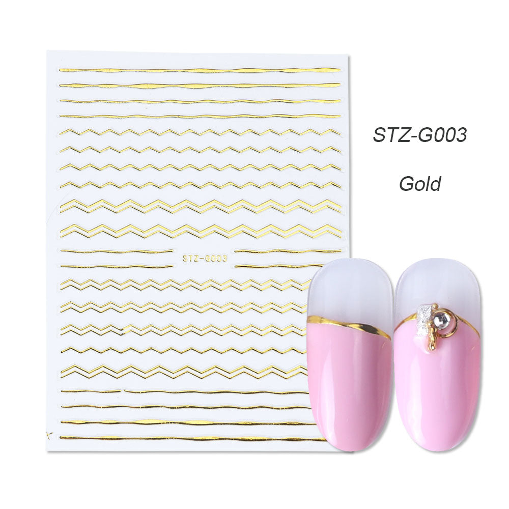 Gold Silver Sliders 3D Nail Stickers Liners Stripe