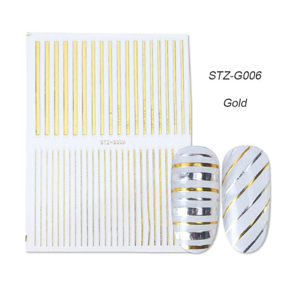 Gold Silver Sliders 3D Nail Stickers Liners Stripe