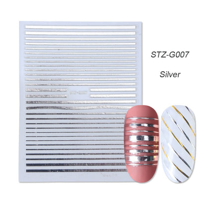 Gold Silver Sliders 3D Nail Stickers Liners Stripe