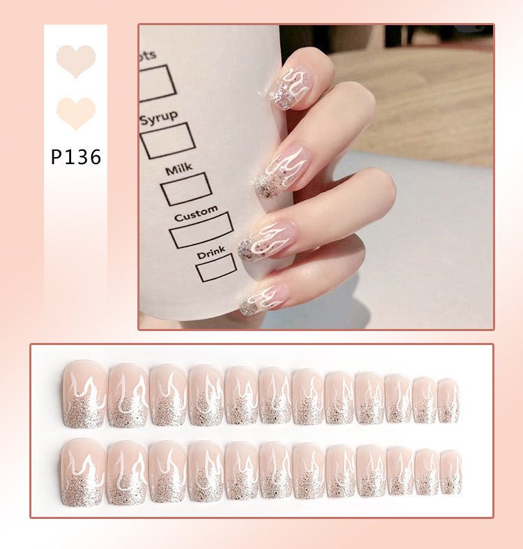 Net Red False Nail Sticking Wearing Nail Finished Nail Piece Love Peach Heart Nail Patch Removable Nail Patch N12