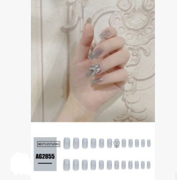 Nail Art Fake Gray-Black Butterfly Transparent Nail Nail Piece Finished Wearable Patch Long Detachable Wearable Head