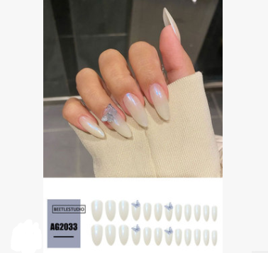 Nail Art Fake Gray-Black Butterfly Transparent Nail Nail Piece Finished Wearable Patch Long Detachable Wearable Head