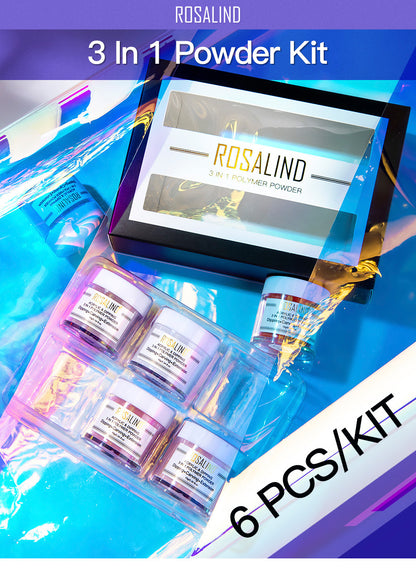 Rosalind nail supplies oem 3 in 1 polymer powder kits wholesale dipping powder nail acrylic powder set for nail art design