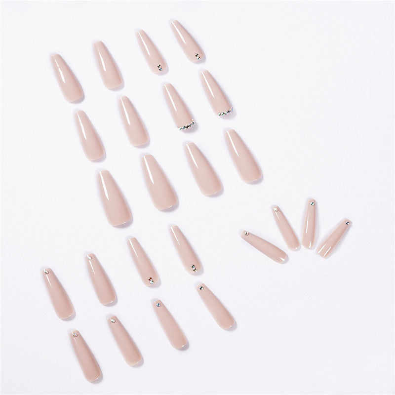 Evaporated Milk Tea Color Full Diamond Long Ballet Wear Nail Finished Nail Patch