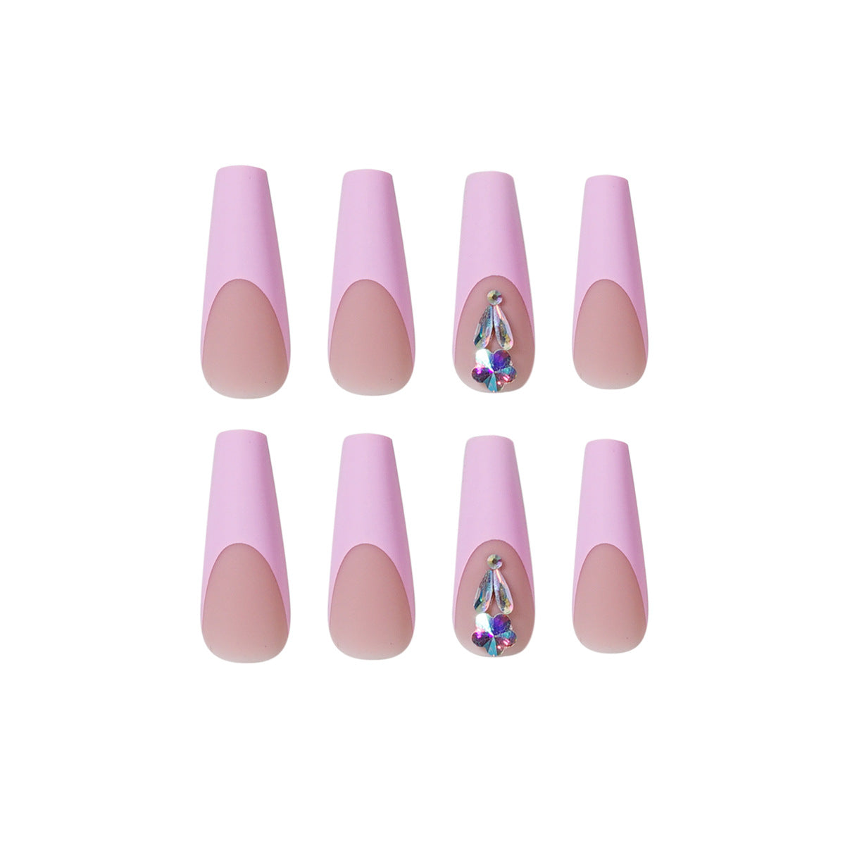 Peach Pink French Plum Blossom Diamond Drop Long Ballet Wear Manicure