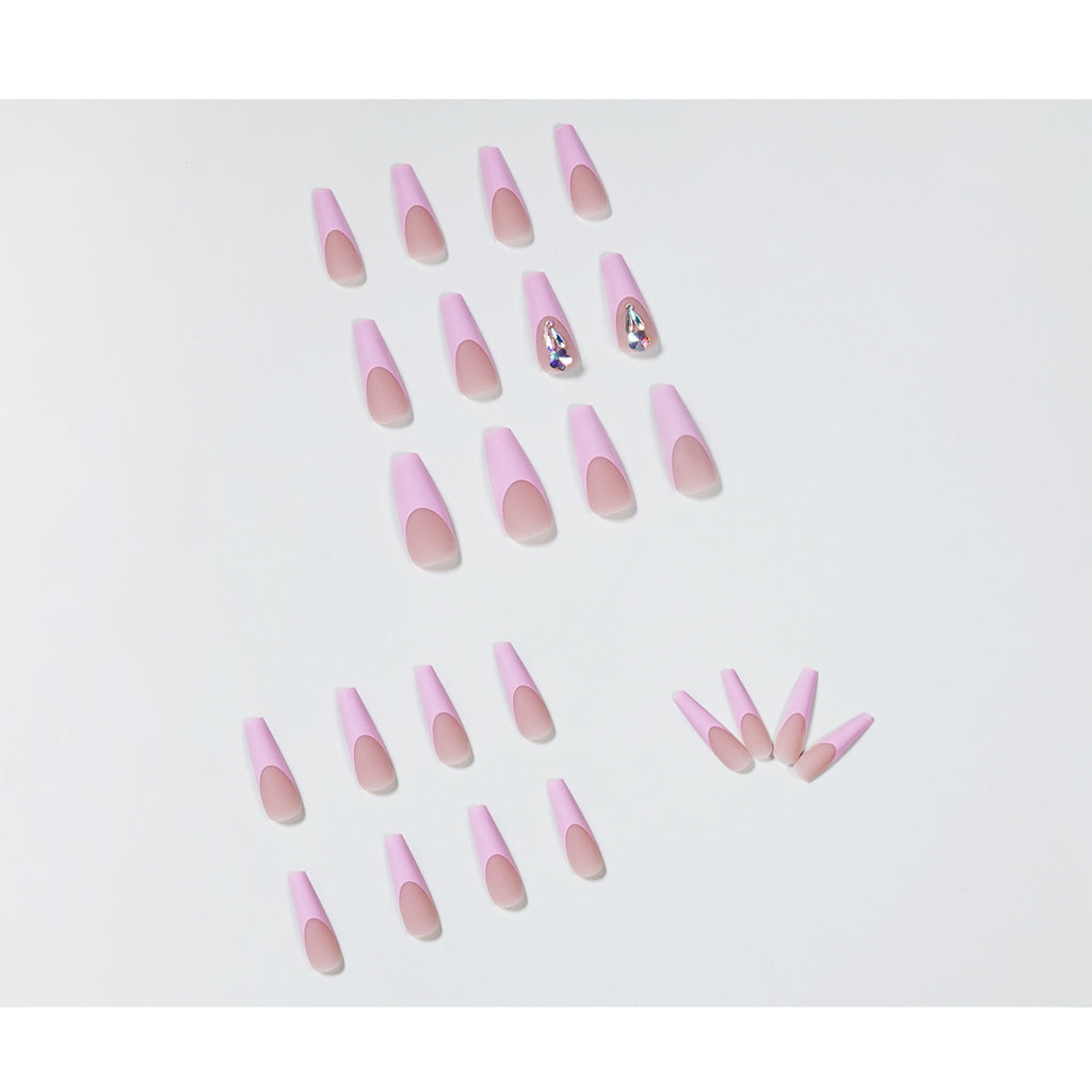 Peach Pink French Plum Blossom Diamond Drop Long Ballet Wear Manicure