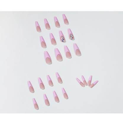 Peach Pink French Plum Blossom Diamond Drop Long Ballet Wear Manicure