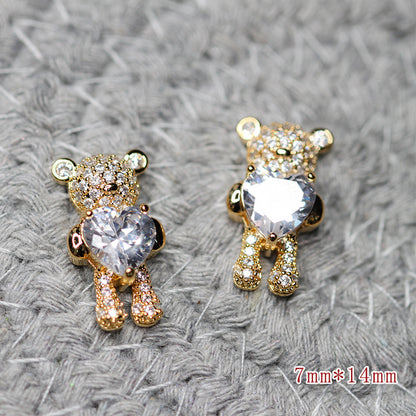 Nail Art Jewelry Bear Bronze Inlaid Zircon High Color Heart-shaped Nail Art Jewelry