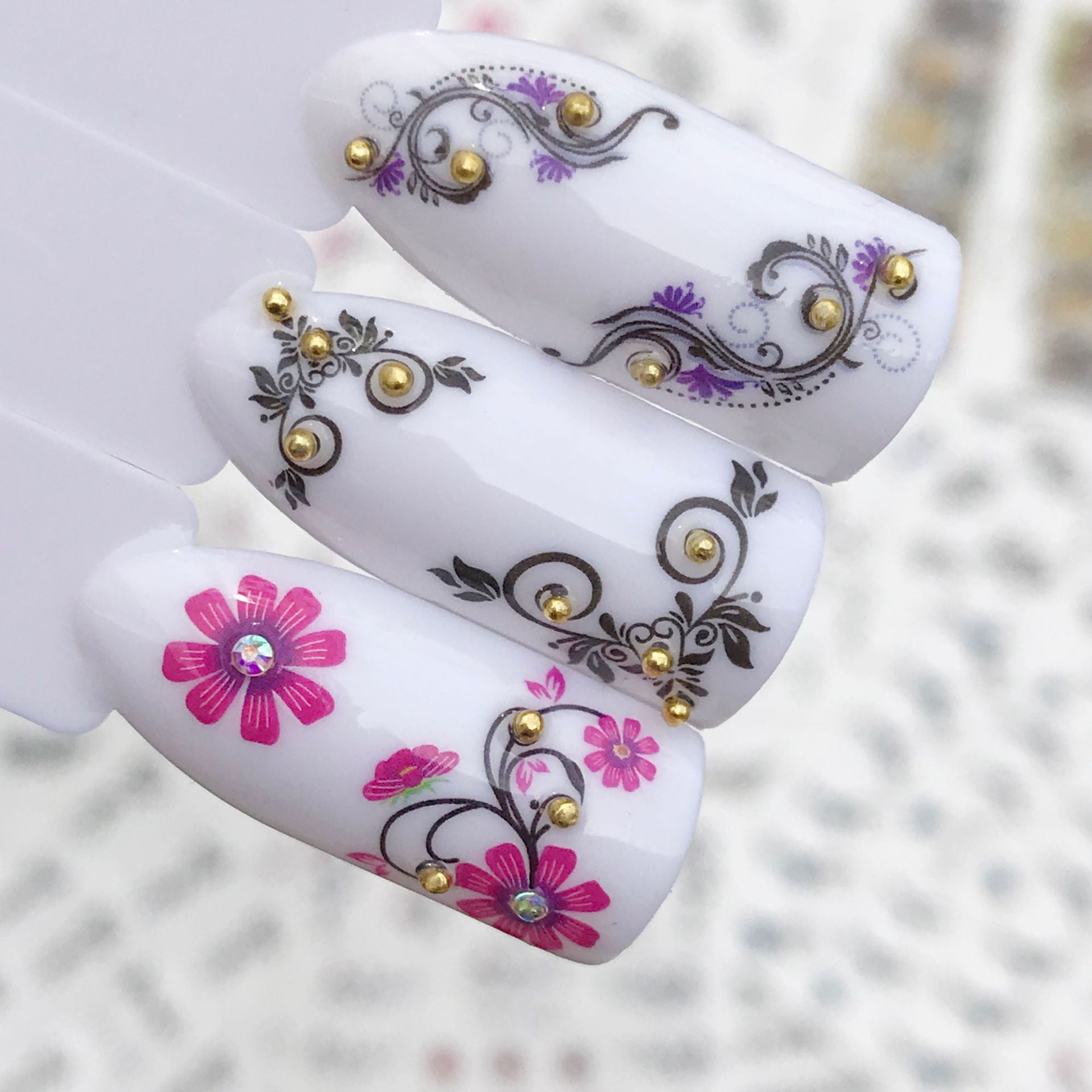 Black And White Lace Bright And Prosperous Series Of Nail Polish Full Stickers Set Of 50