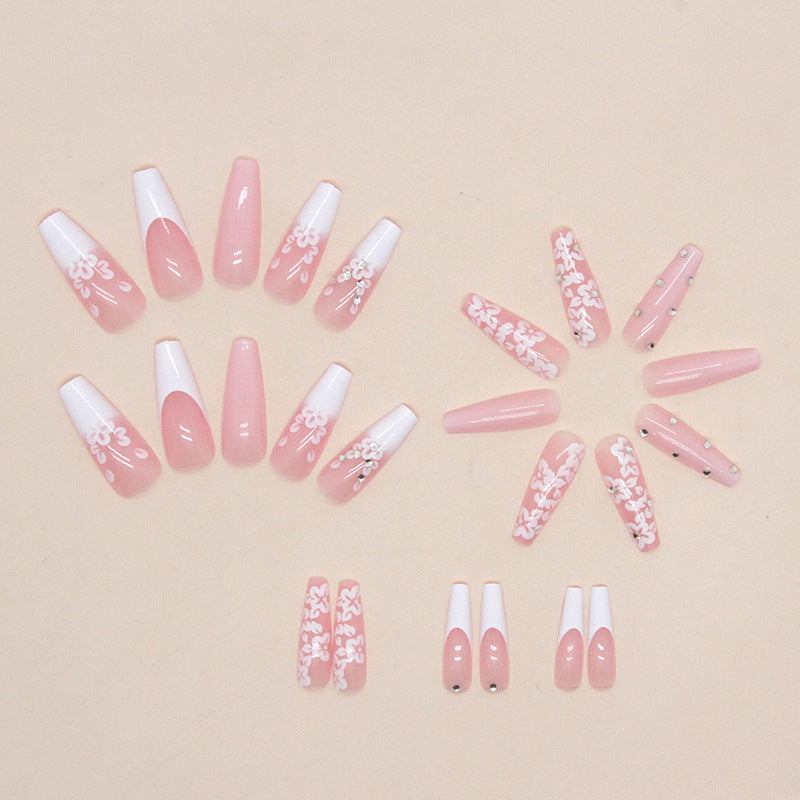 Long Ballet Diamond Long French Fake Nails