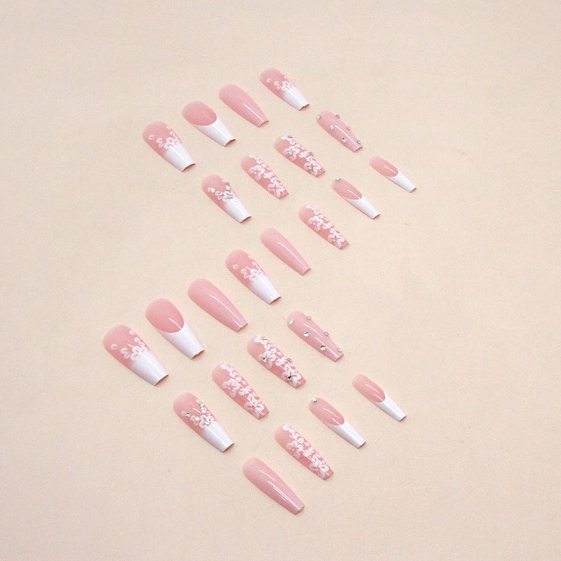 Long Ballet Diamond Long French Fake Nails