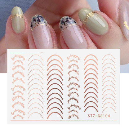 Gold And Silver French Metal Line Nail Stickers