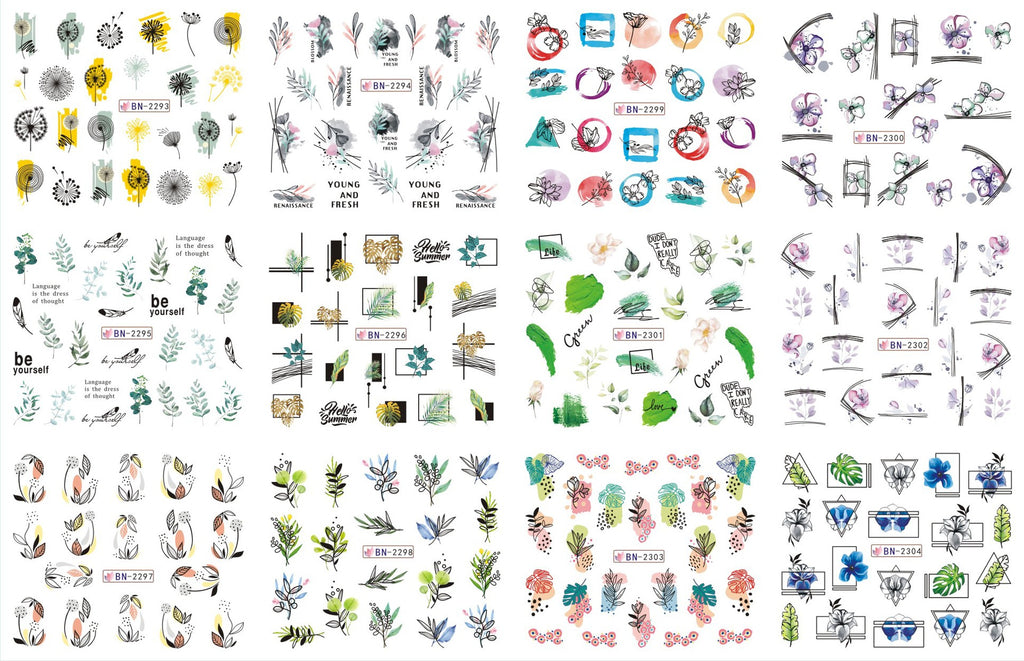 Nail Art Large Watermark Stickers Beach Tropical Rainforest Love Abstract Stickers Wholesale BN1957-2376