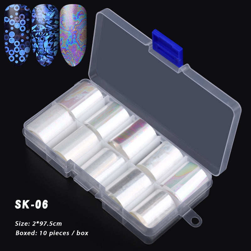 10 Boxes Of Holographic Nail Stickers AB Color Nail Art