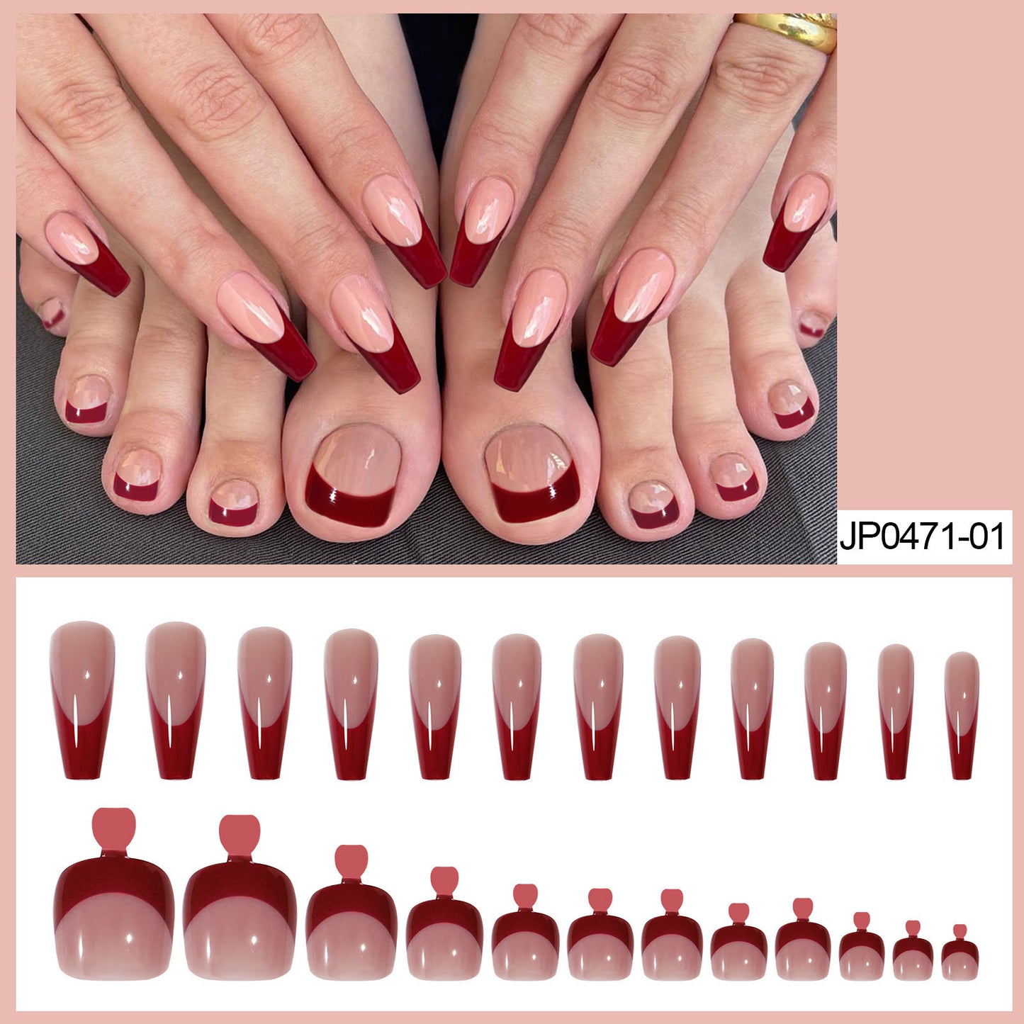 Nail Dressing Nail Bright Red Hand And Foot Patch Set