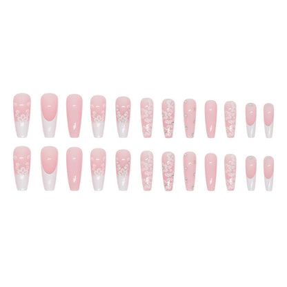 Long Ballet Diamond Long French Fake Nails