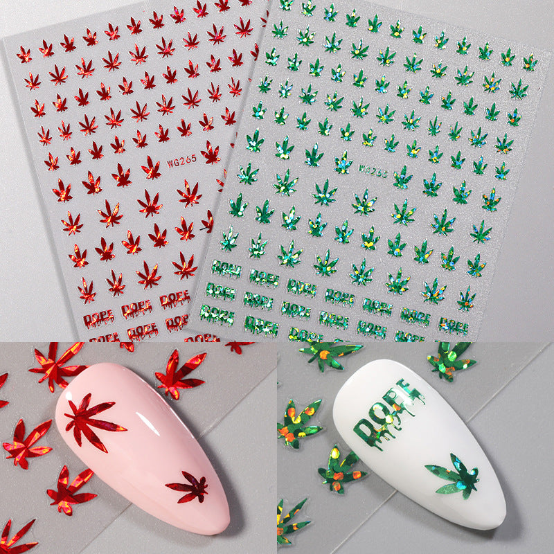 Nail Art New Large 3D Maple Leaf Sticker DIY 6-color Laser Bronzing Nail Decal